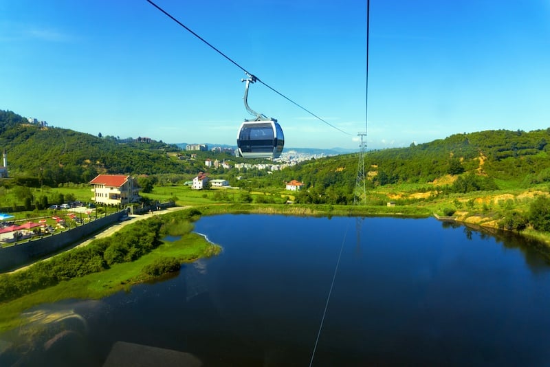Albania in Winter - View of the Dajti Express cable car and lake