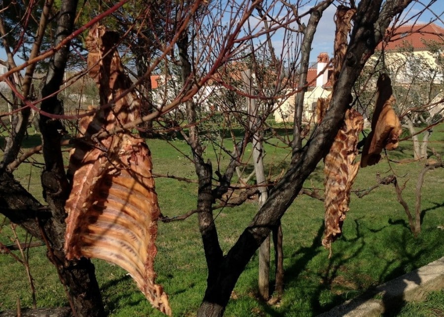 Charcuterie in Croatia pig drying in the bura - Chasing the Donkey #Croatia