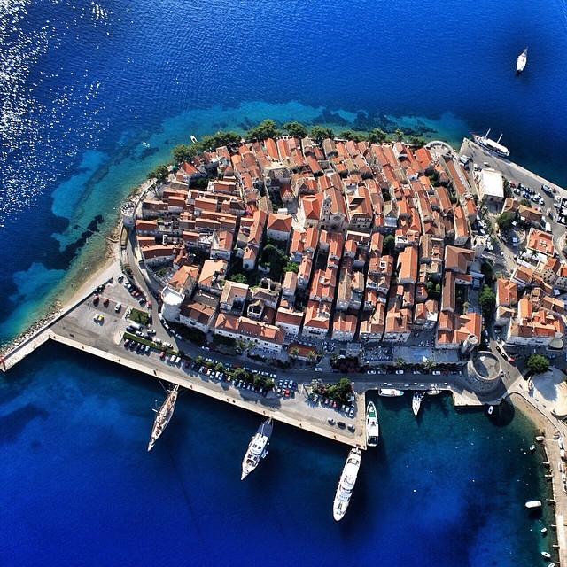 Aerial shot of Korcula Croatia - Chasing the Donkey