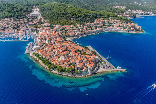 Aerial helicopter shoot of Korcula | Travel Croatia