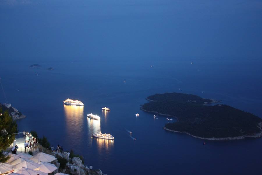 Like glowing caterpillars-Cruise ships nearby Lokrum Island