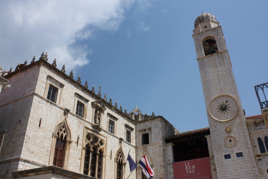 Left- Sponza palace. Right- Old clock tower.