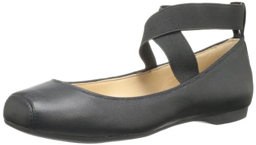 black flats with straps across foot