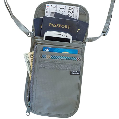 MARSACE Travel Passport Holder Family Wallet Document Organizer for Ticket Credit Card Blocking Large Multi-Purpose Purse Wristlet for Women Men Waterproof Cation Gray M