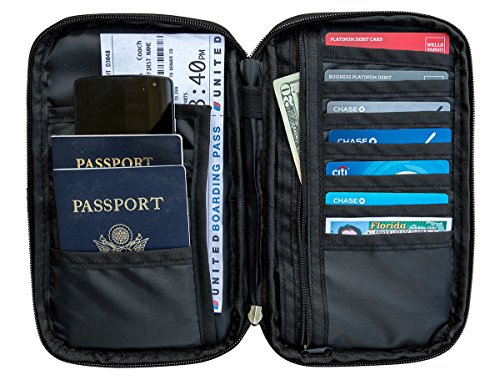 Travel Wallet Passport Holder,BECOZEE Family Passport Pouch with Hand Strap Travel Wallet Organizer Bag Waterproof Document Ticket Holder for Men/Women Blue