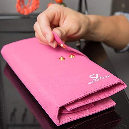 Bracelets KUAK Travel Jewelry Organizer Roll Foldable Jewelry Roll Bag Small Jewelry Storage Bag for Journey-Rings Earrings Soft Pink Necklaces
