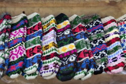 Traditional bulgarian colourful wool stocking knitted by hand