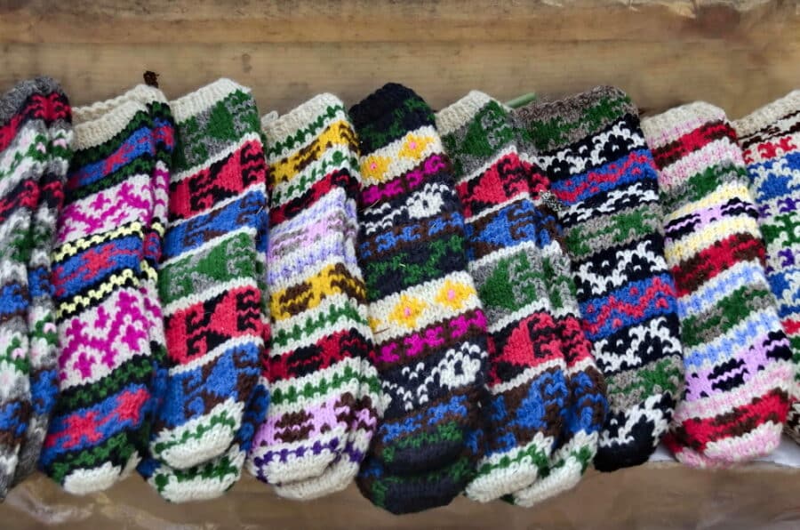 Traditional bulgarian colourful wool stocking knitted by hand