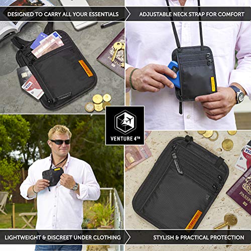 Cell Phone Crossbody Waist Bag with RFID Blocking Pocket 6.5 New Version Waterproof Travel Neck Passport Credit Card Money Documents Pouch Phone Shoulder Bag Waist Belt Clip Holster with Carabiner