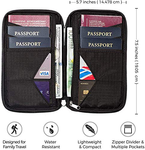 Travel Wallet RFID Blocking Document Organizer Bag Family Passport Holder 