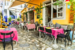 Traditional colorful Greece series - cute taverns in Skiathos island