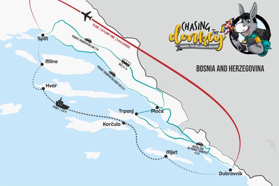 Map On How To Get From Dubrovnik To Split - Split To Dubrovnik Map