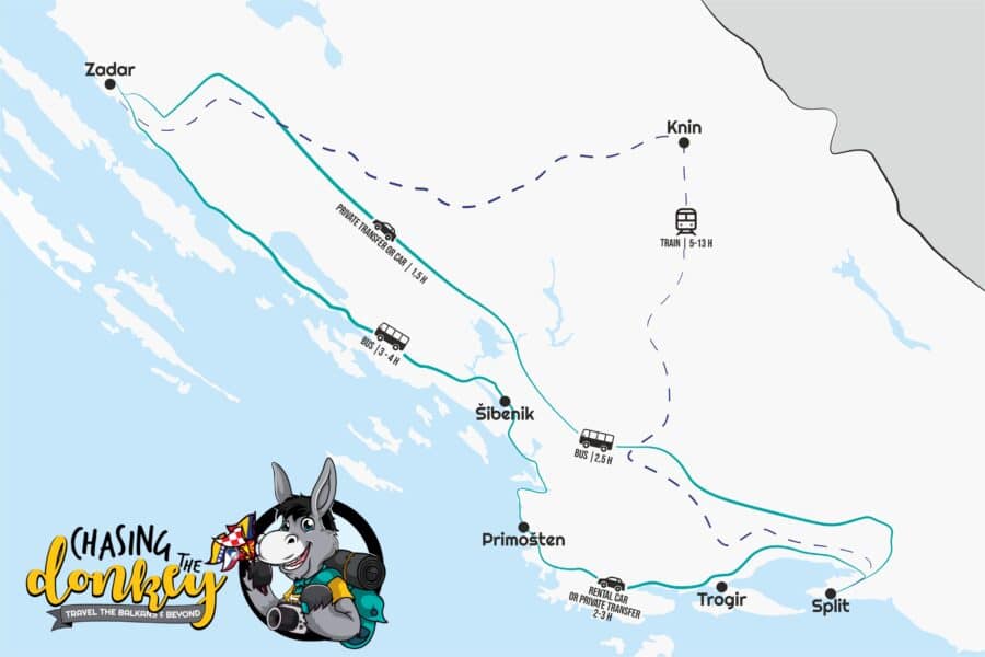 Map Zadar To Split - Split To Zadar Map