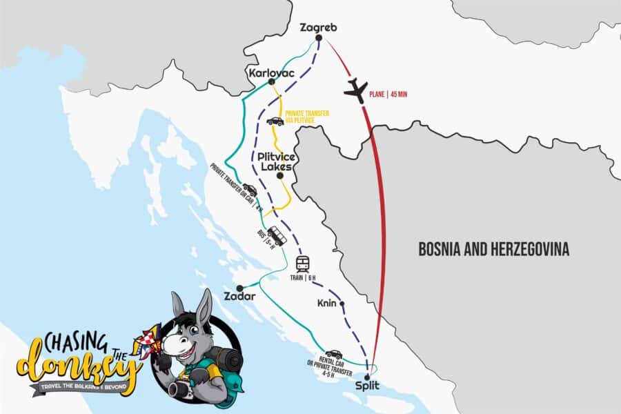 Map Zagreb To Split - Split To Zagreb Map