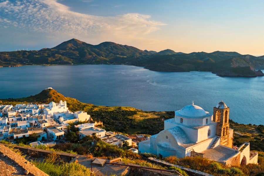 Village of Plaka at Sunset. Milos Island