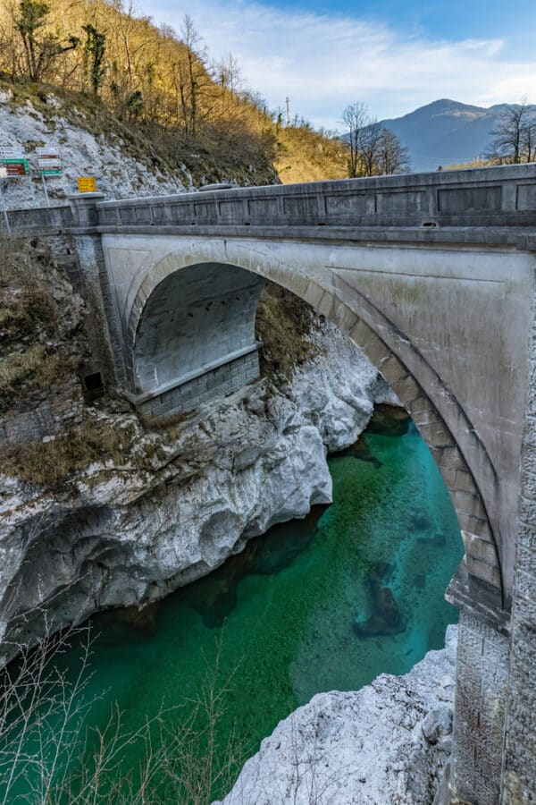 Things to do in the Soca Valley River, Slovenia - Napoleon's bridge over the turquoise Soca river in Kobarid