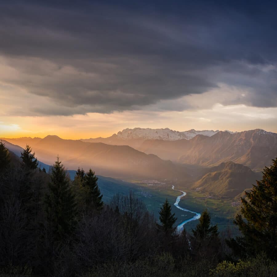 Things to do in the Soca Valley - Sunset over Soca valley and mountain Kanin