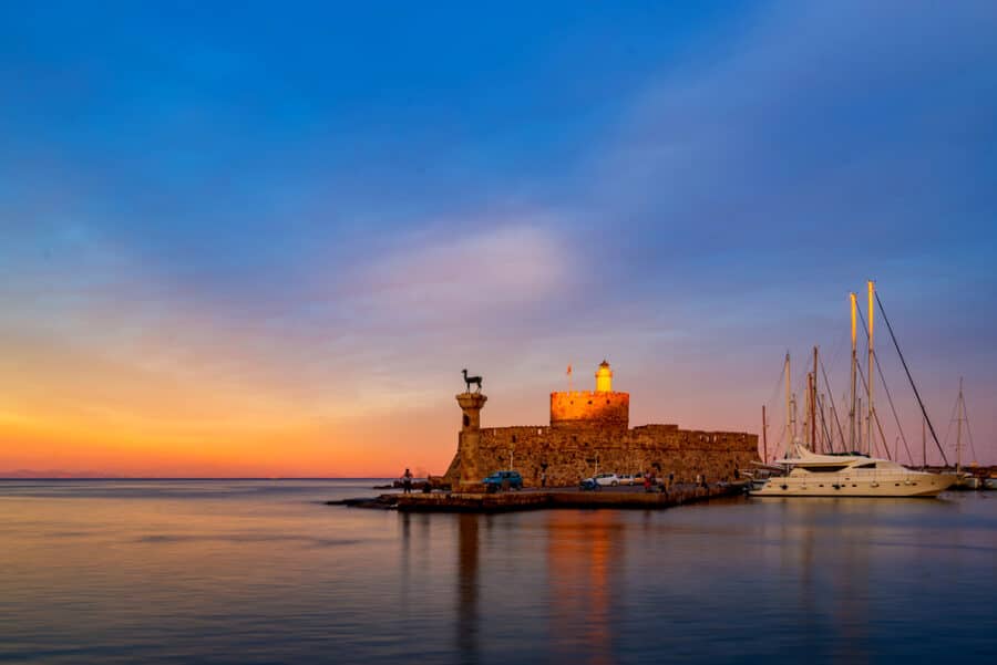 Agios Nikolaos fortress on the Mandraki harbour Rhodes, Greece