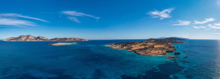 Kato koufonisi & Keros - Greece, Koufonisia small Cyclades island, aerial drone panorama