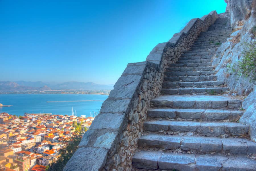 Staircase leading to Palamidi fortress in Greek town Nafplio.