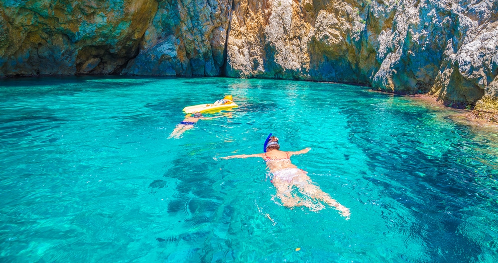 Snorkling Greece - The blue lagoon of Palaiokastritsa, Corfu island, Greece