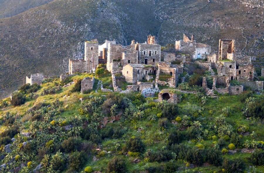 Old traditional tower house village of Vathia at Mani in Greece
