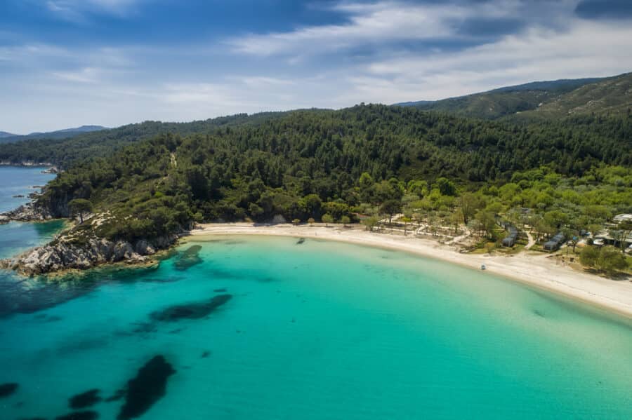 Sandy Beaches in Greece - Aerial view of Armenistis beach on the Sithonia peninsula