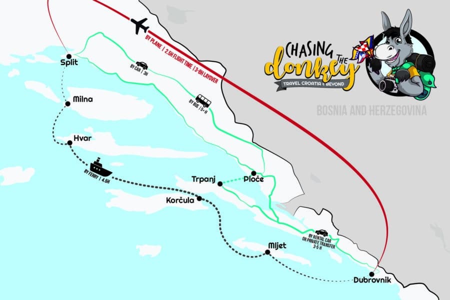 Split to Dubrovnik To Split Map