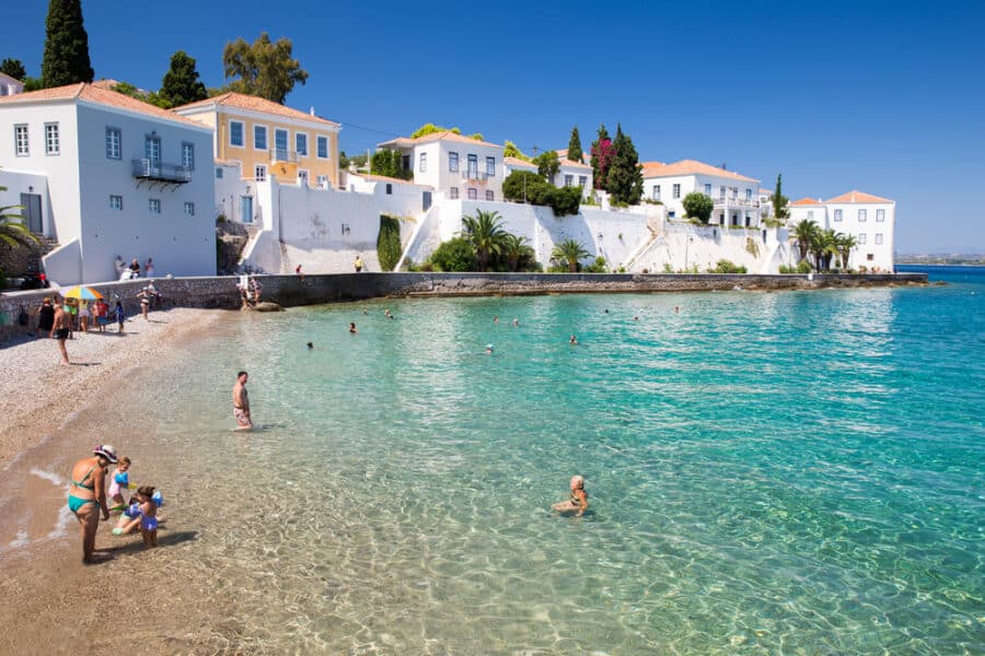 Beautiful beach on Spetses Island Greece