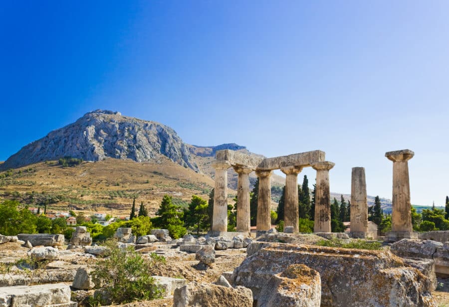 Ancient Greek Cities - Ruins of temple in Corinth, Greece