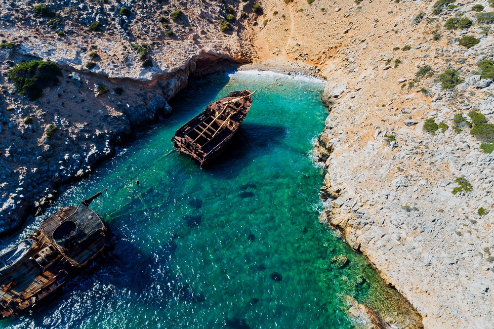 Shipwrecks in Greece - Aerial view of Shipwreck Olympia in Amorgos island