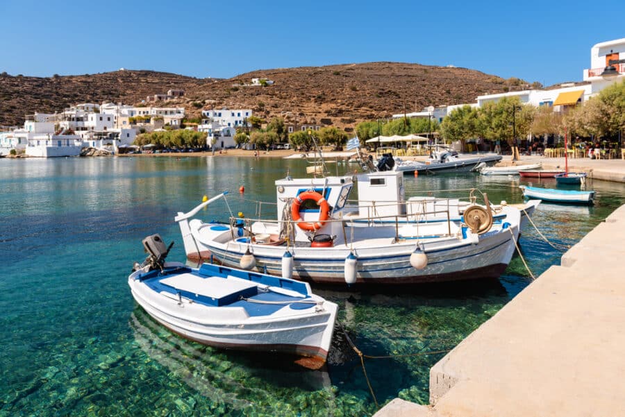 Fishing boats moored in the port of the picturesque village