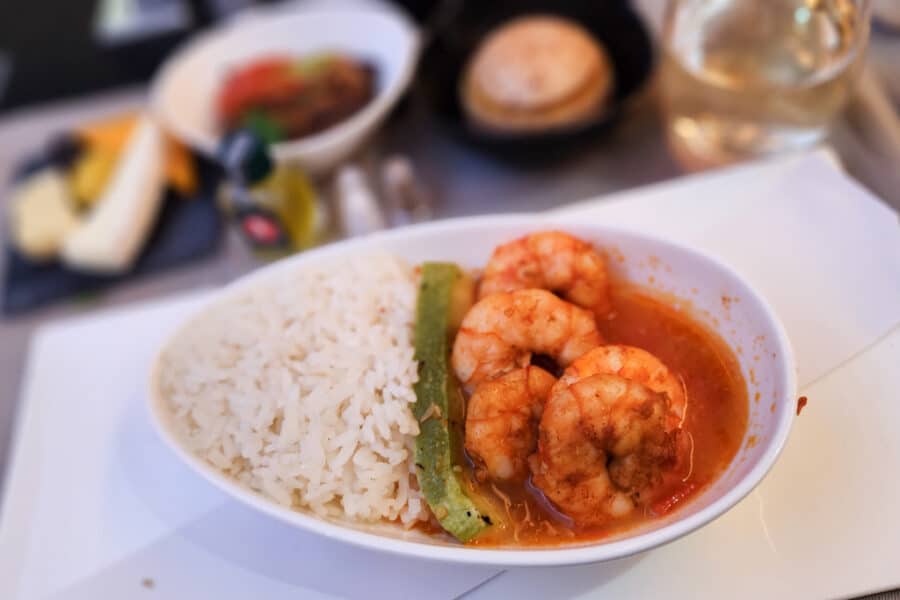 Food & Drinks in business class - Turkish Airlines - prawns and rice