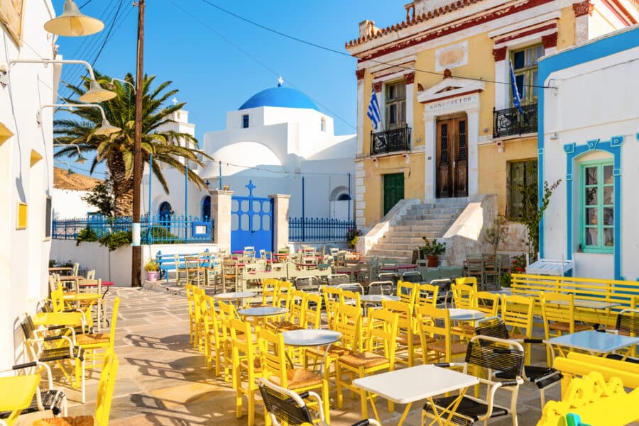 Magical main square of Chora in Serifos. Cyclades, Greece