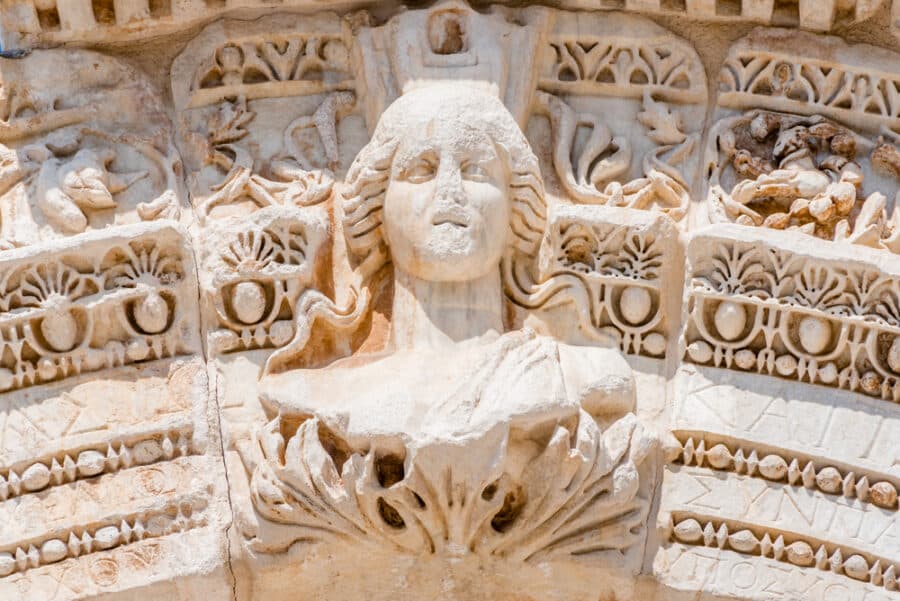 Marble reliefs in Ephesus historical ancient city, in Selcuk,Izmir,