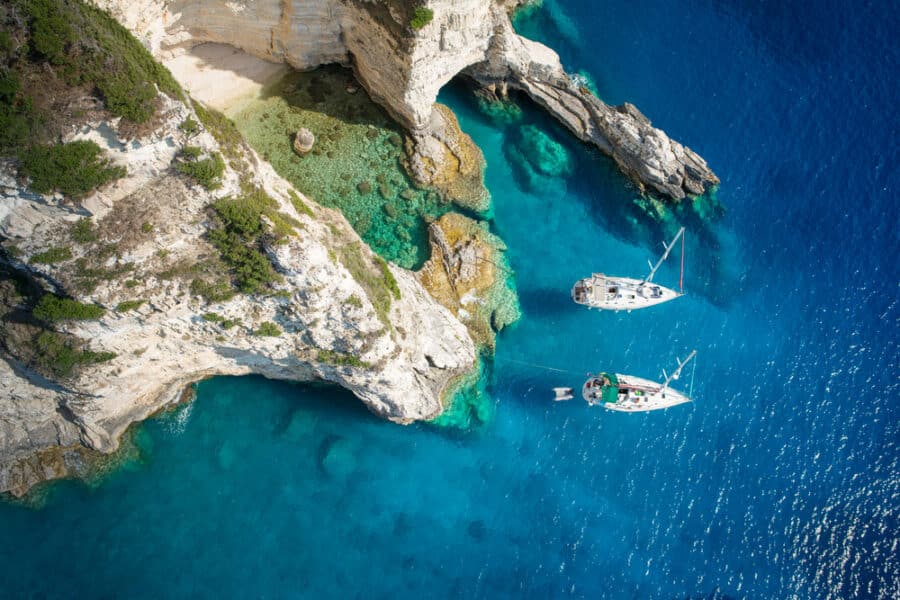 Sailboats in a beautiful bay, Paxos island, Greece