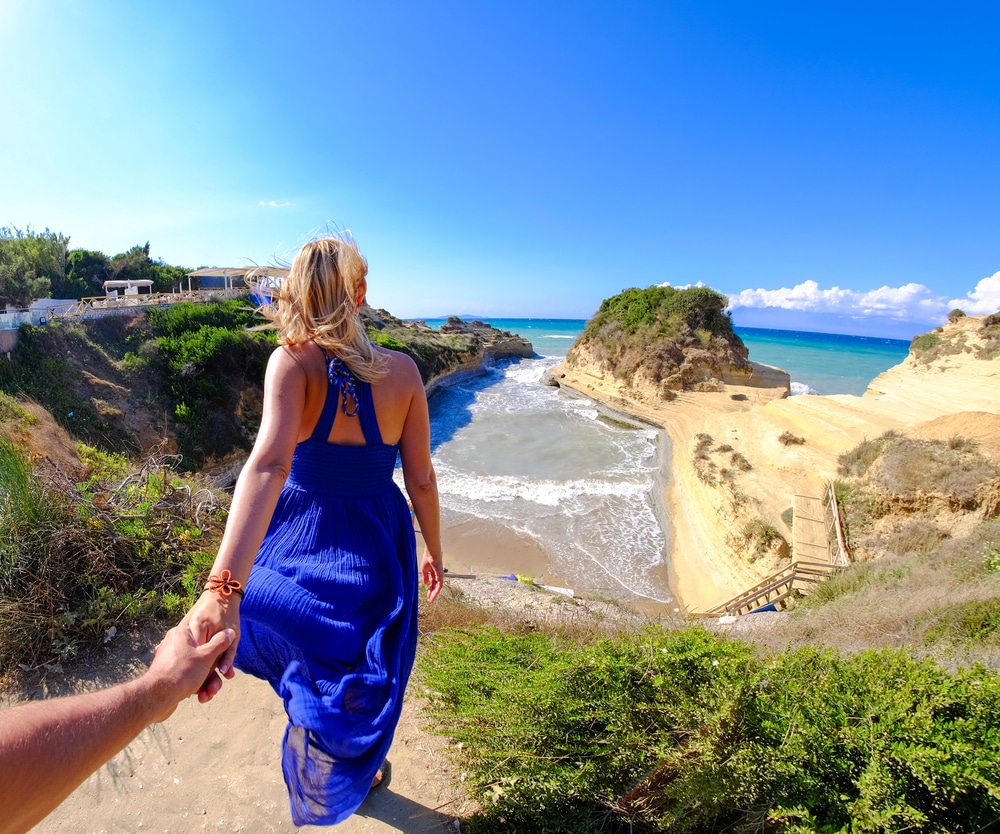 Honeymoon in Corfu - holding hands at Canal D'Amour Corfu Island_Greece