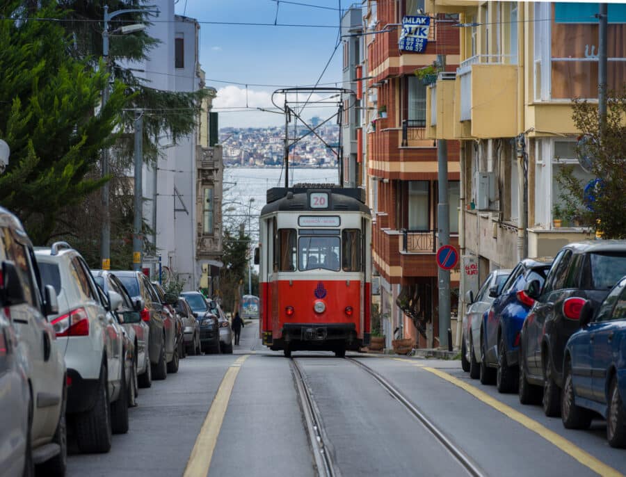Nostalgic tram in the Kadikoy district