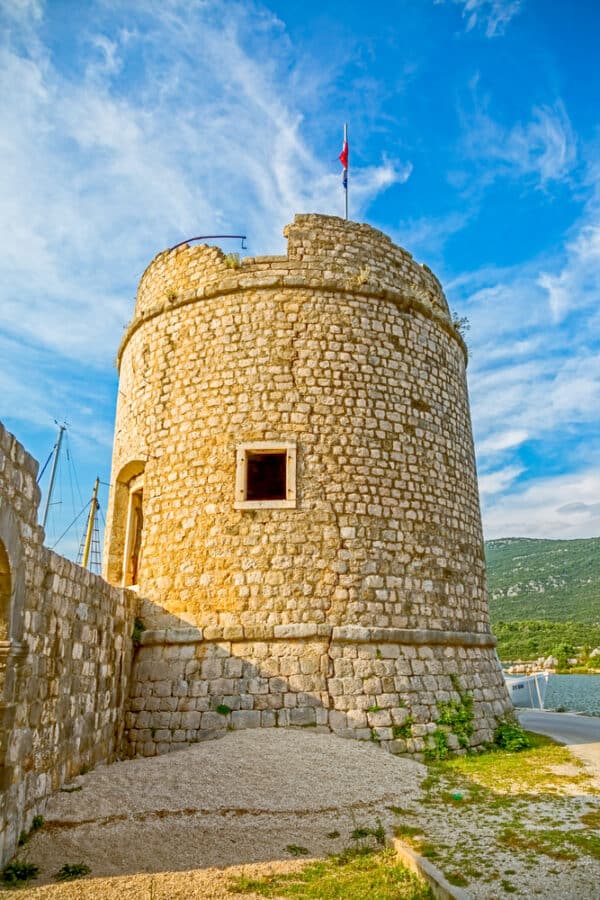 Old tower Toljevac part of the remains of the ancient walls and fortress in Mali Ston on Peljesac peninsula.