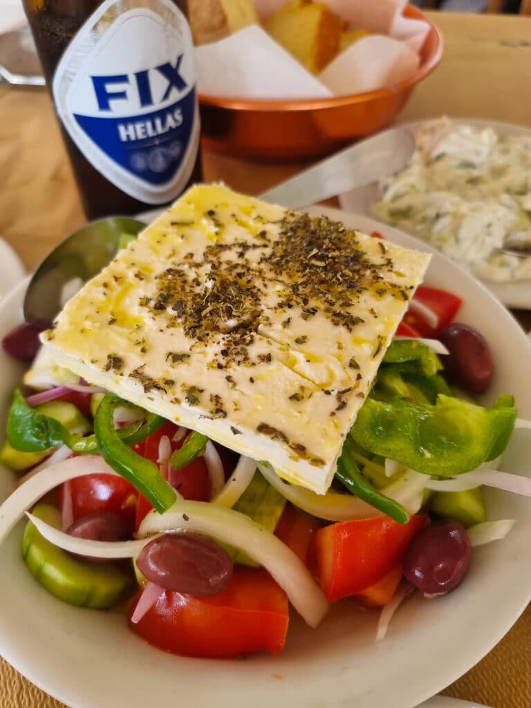 3 Days In Athens - Greek salad and beer